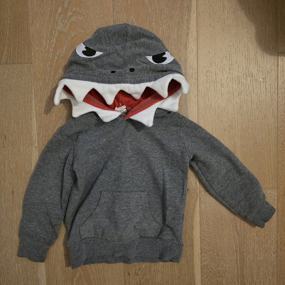 Gray Shark Hoodie with Red Lining